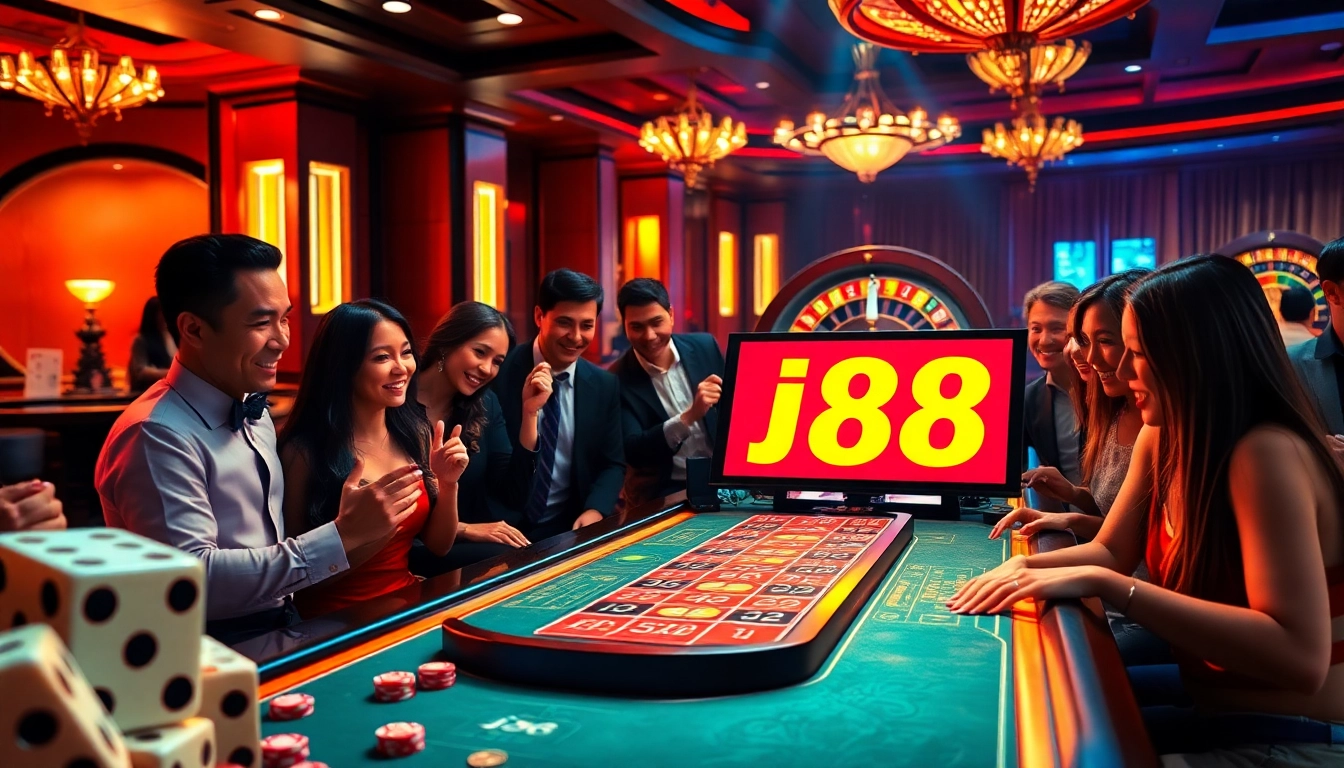 Players enjoying the exhilarating j88 casino experience with chips and excitement!