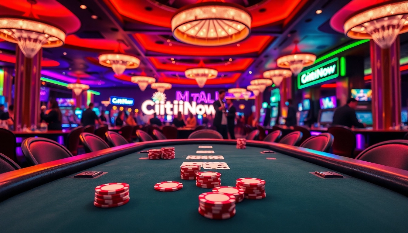CitiNow casino login is featured on a vibrant poker table surrounded by engaging players.