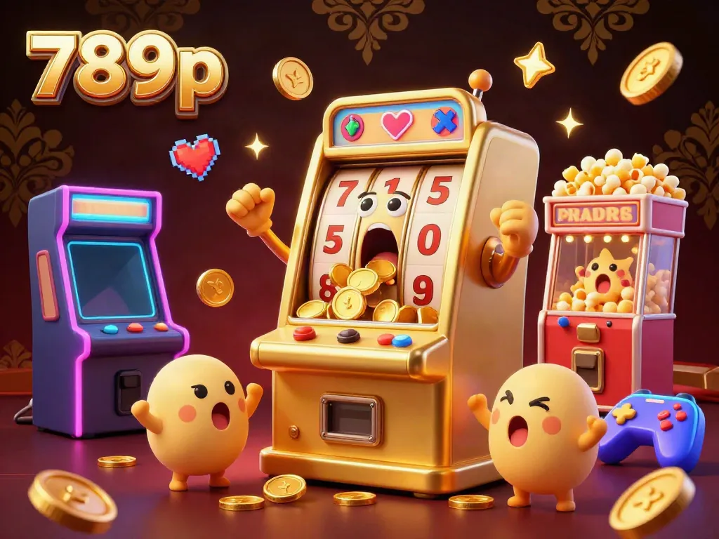 Experience the thrill of winning at 789p with a joyful golden slot machine hitting the jackpot.