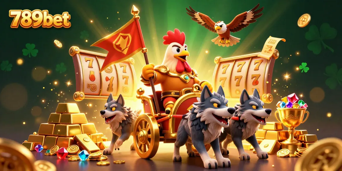 Engage with 789bet's thrilling 3D casino adventure featuring a rooster warlord, gold treasures, and dynamic gaming elements.