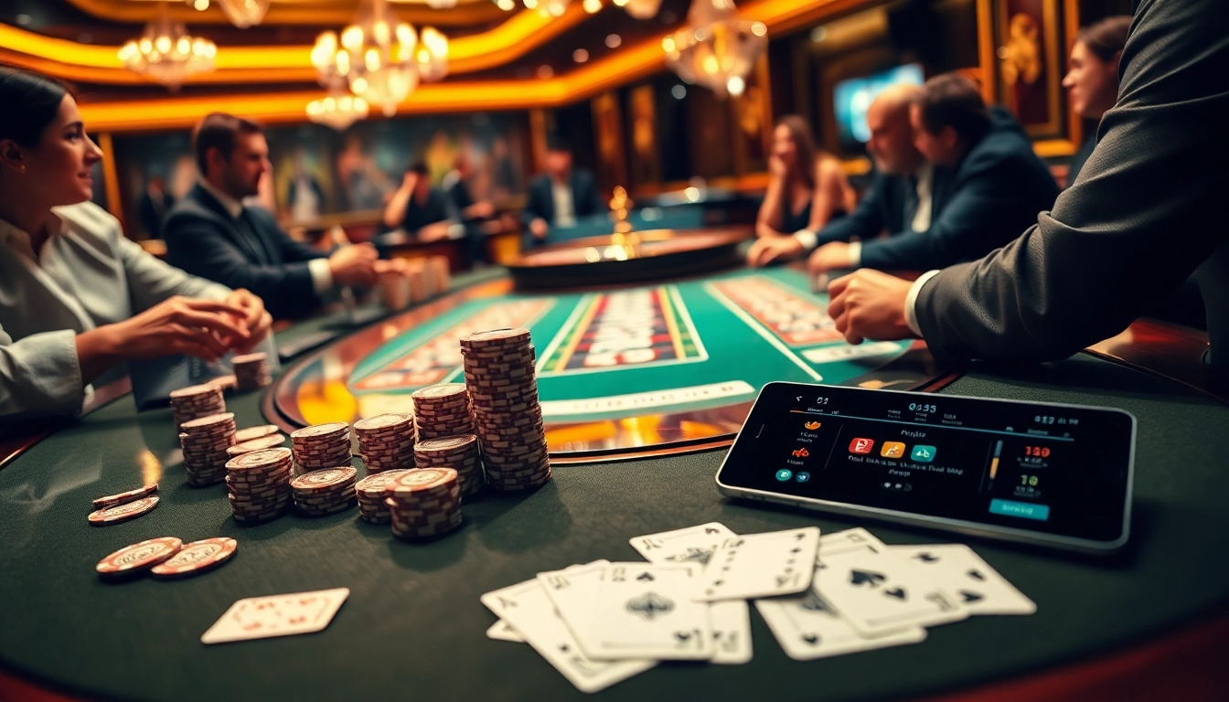 Experience the thrill of professional gambling at Jun 88's glamorous casino, featuring a poker table and vibrant gameplay.