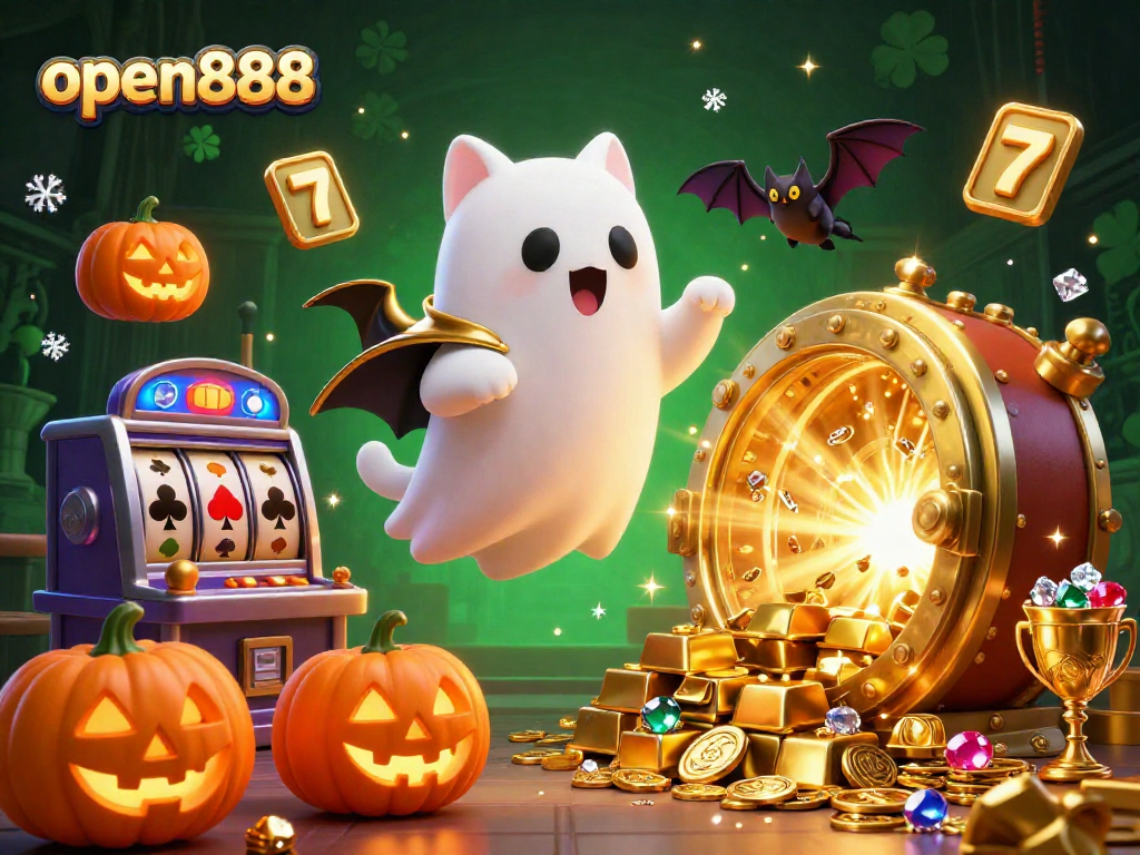 Experience thrilling wins at open888 with a ghost cat and treasures in a haunted casino!