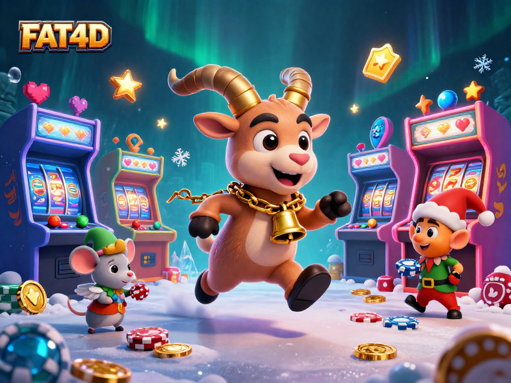 FAT4D reveals winning strategies in a vibrant 3D holiday casino scene with Krampus and friends.