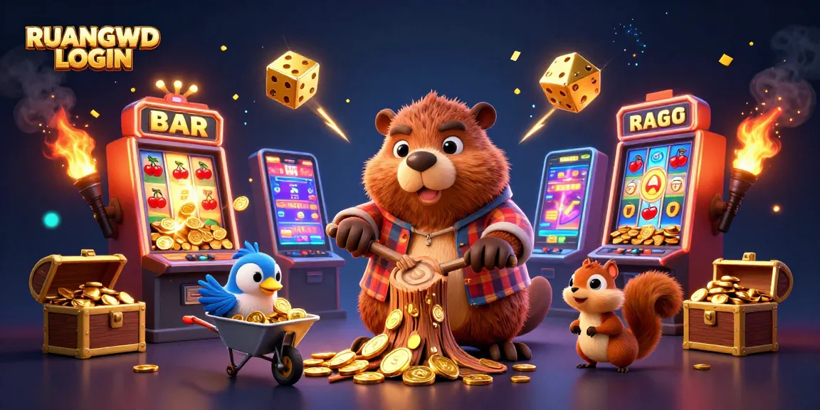 Spin the slots with RUANGWD LOGIN while a beaver collects gold coins and surprises await!
