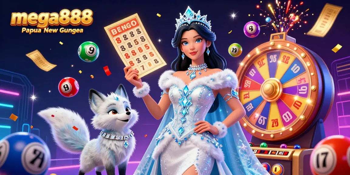 Experience the thrill of mega888 Papua New Guinea with a vibrant casino scene featuring lottery balls and prizes.