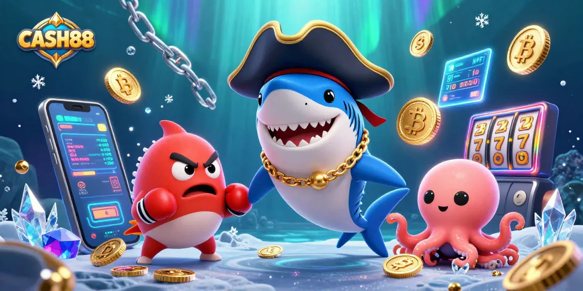 CASH88 pirate-themed slot game scene featuring colorful 3D characters and cryptocurrency elements.