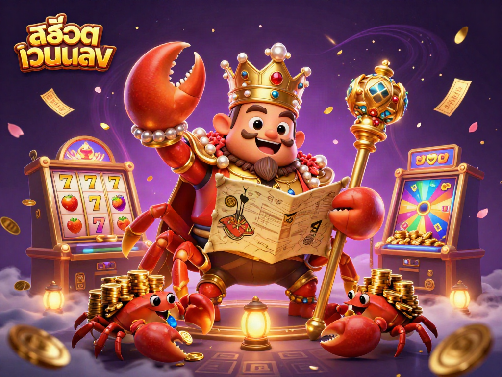 Experience the thrill of สล็อตเว็บตรง with a golden crab emperor in a dynamic casino scene.