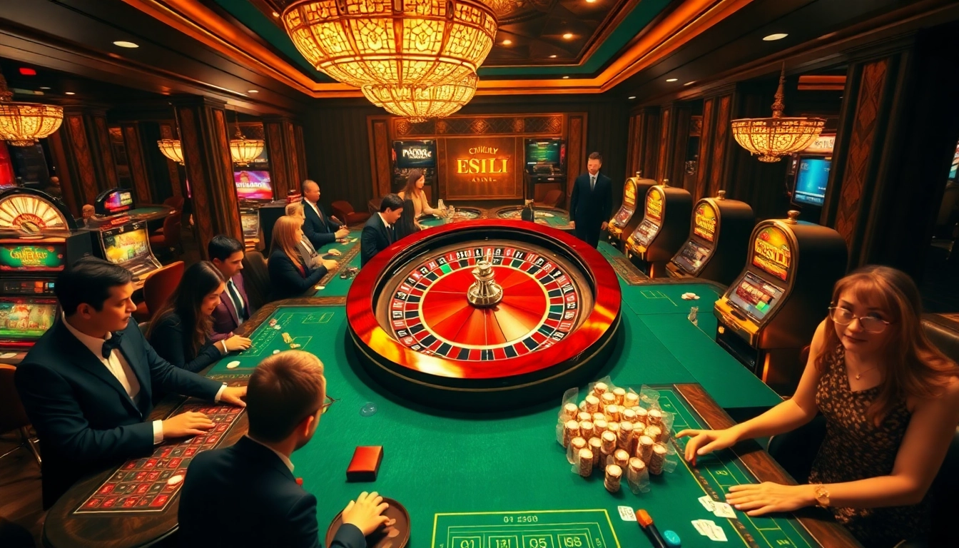 Exciting casino scene with players engaging at tables and slots, featuring https://ok8386n.com/ as a leading platform.