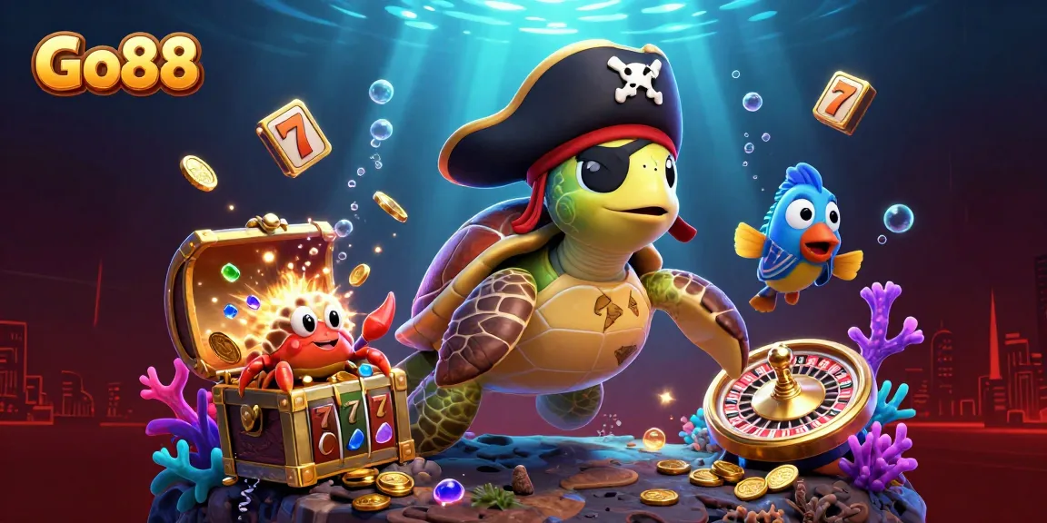 Win big with Go88 as a lively turtle and friends discover underwater treasures in an exciting casino scene.