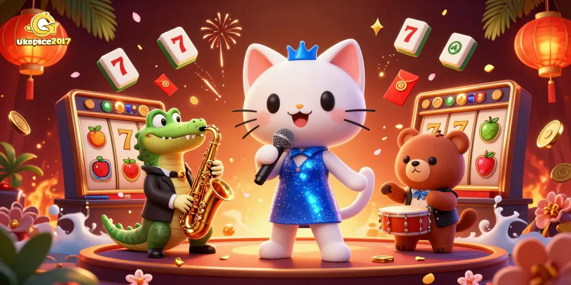 Experience the excitement of ukspace2017 with vibrant 3D characters celebrating casino fun.