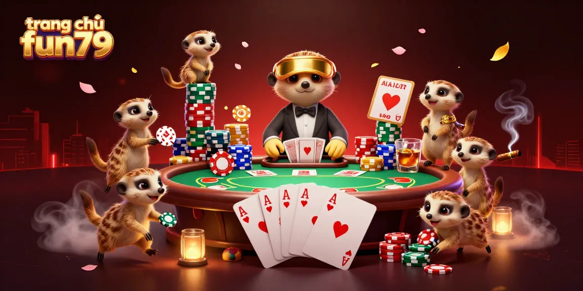Enjoy thrilling gameplay on the trang chủ fun79 with vibrant poker scenes featuring animated meerkats managing a casino.