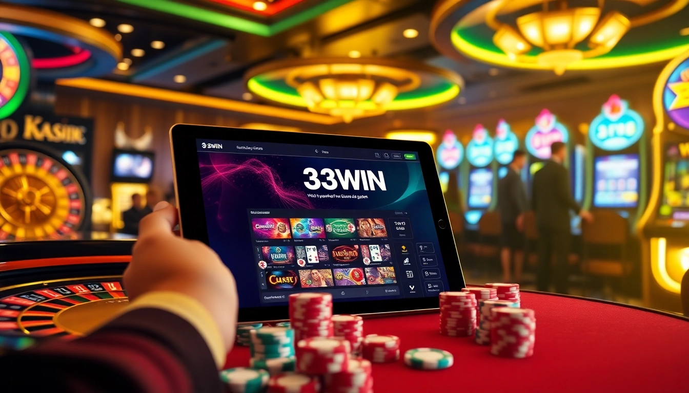Engage with thrilling gaming action at 33WIN featuring vibrant casino elements.