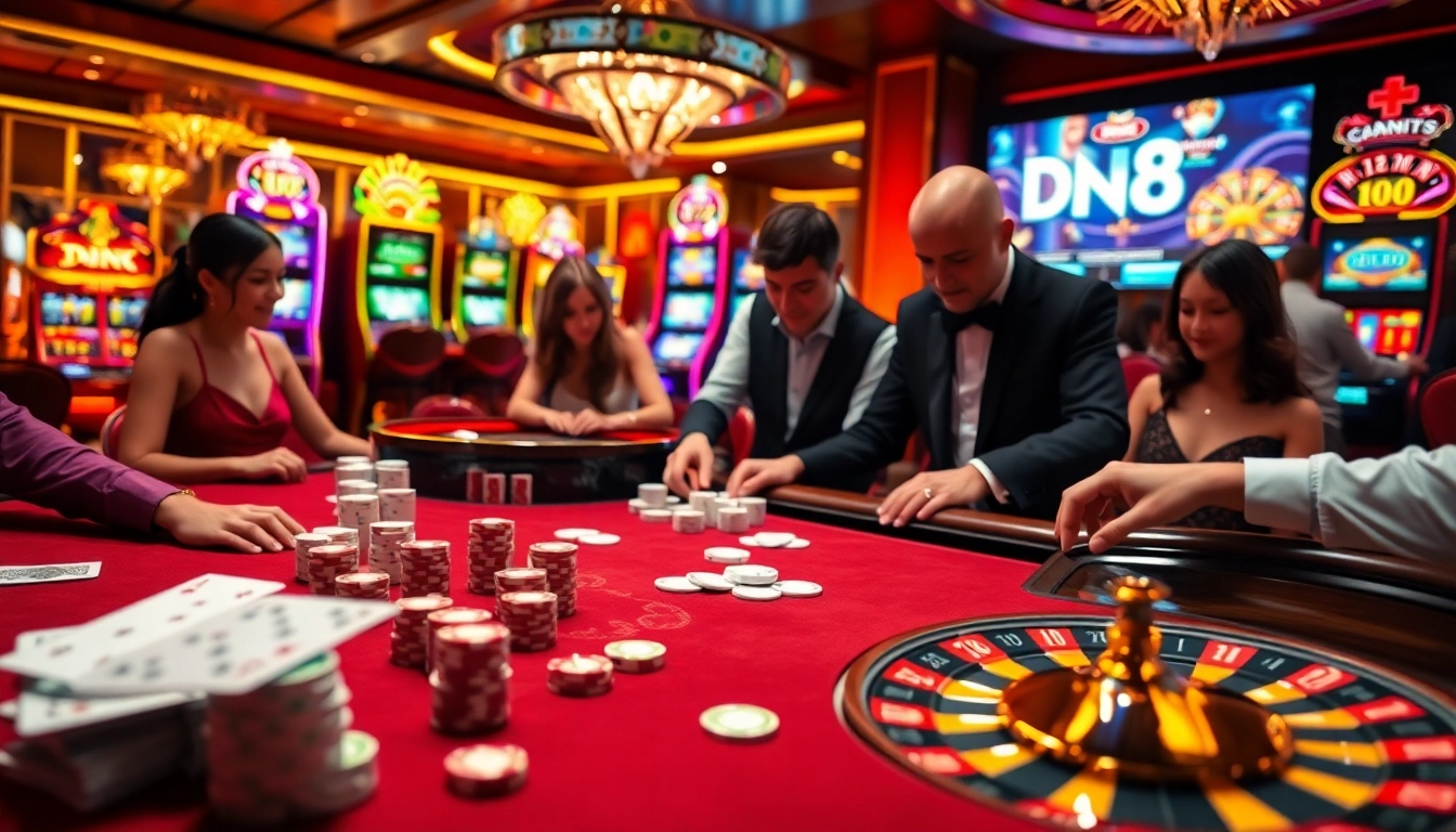 Engaged players enjoying a thrilling game at a casino table, highlighted by the excitement of dn88 betting.