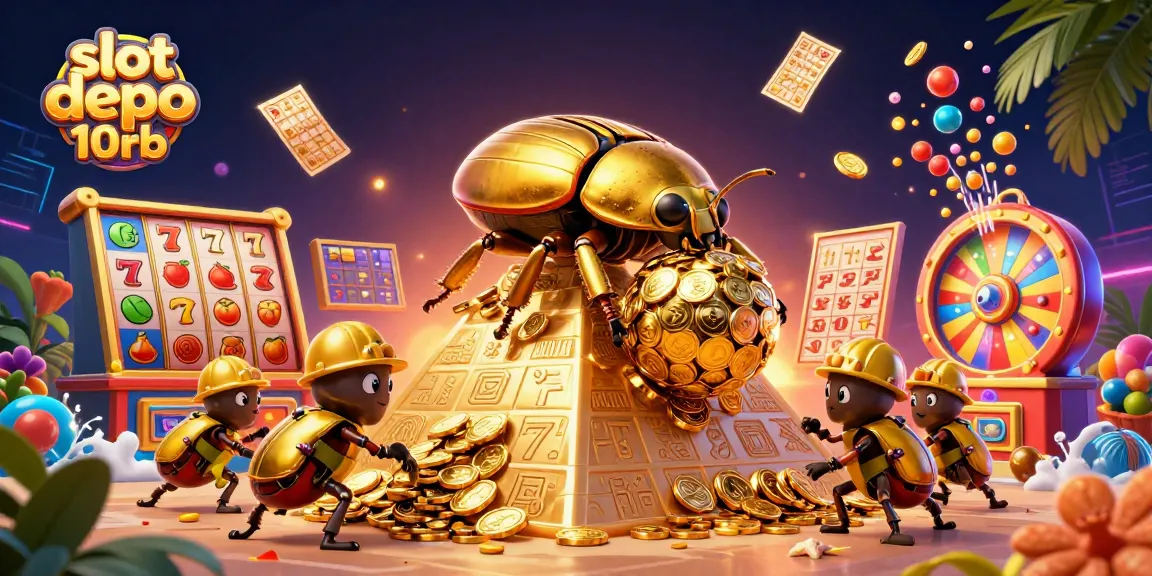 Experience slot depo 10rb excitement with vibrant slot elements, golden coins, and dynamic lottery action.