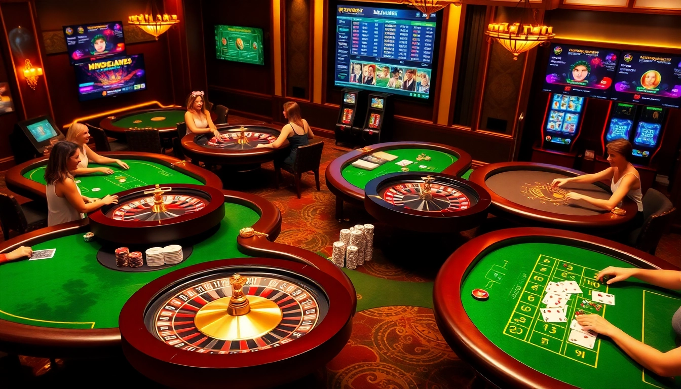 Engaging gaming experience at https://rr88it.com/ with players enjoying casino games and vibrant slot machines.