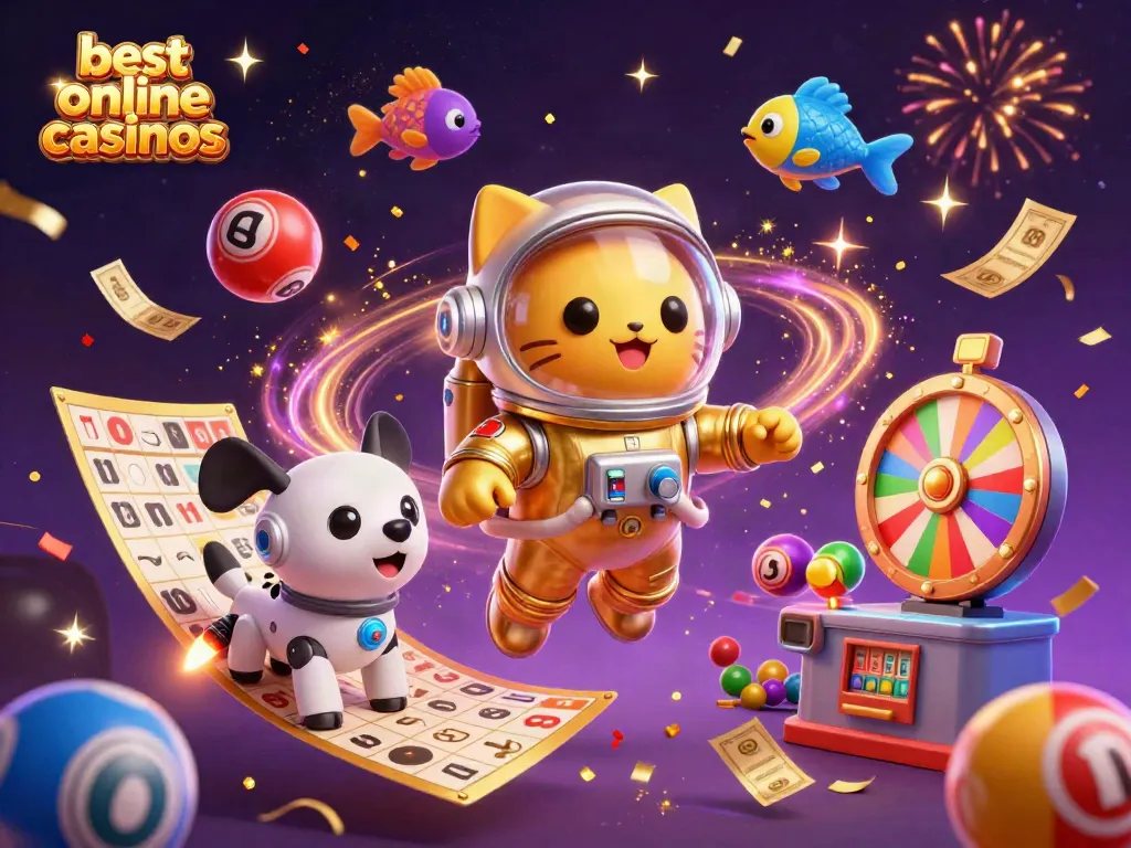 Celebrate winning at the best online casinos with this ultra-detailed 3D scene filled with vibrant gaming elements.
