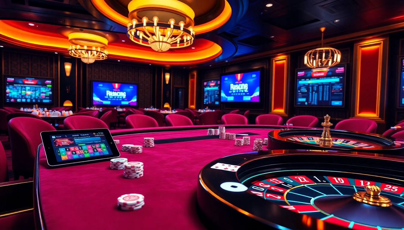 Hitclub casino scene with luxurious elements, poker chips, and a roulette wheel highlighting excitement.