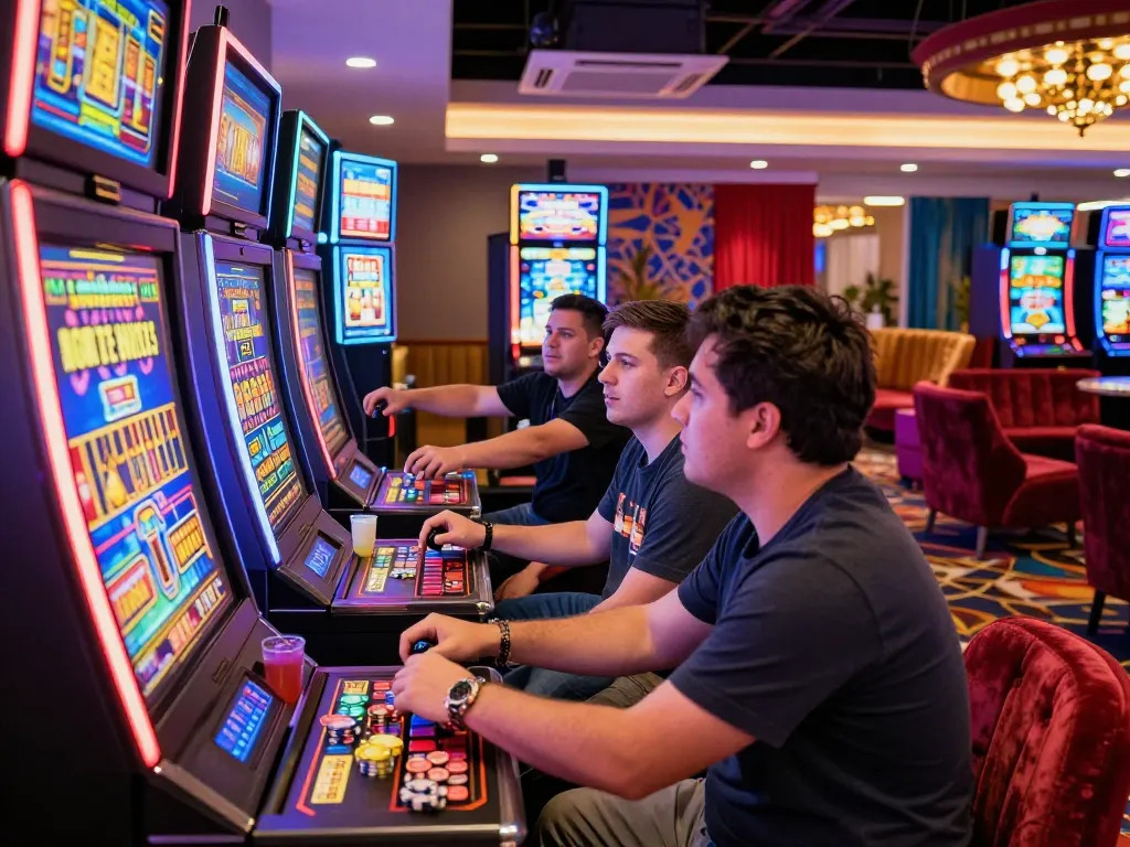 Pemain menikmati sensasi pengalaman slot gacor hari ini di setting kasino yang meriah.