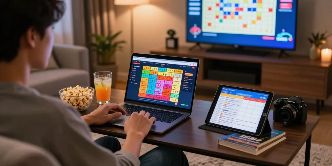 Engaged player enjoying TOGEL ONLINE in a cozy home environment with vibrant visuals.