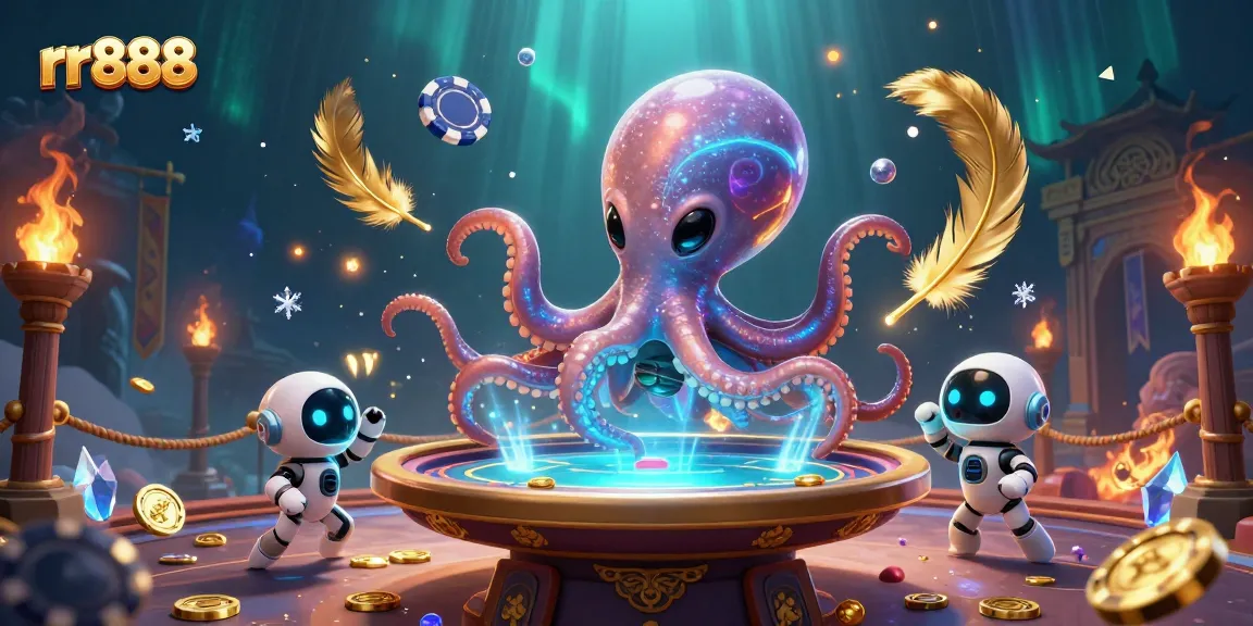 Engage in thrilling poker action with rr888 featuring a vibrant alien octopus and vivid gaming elements.
