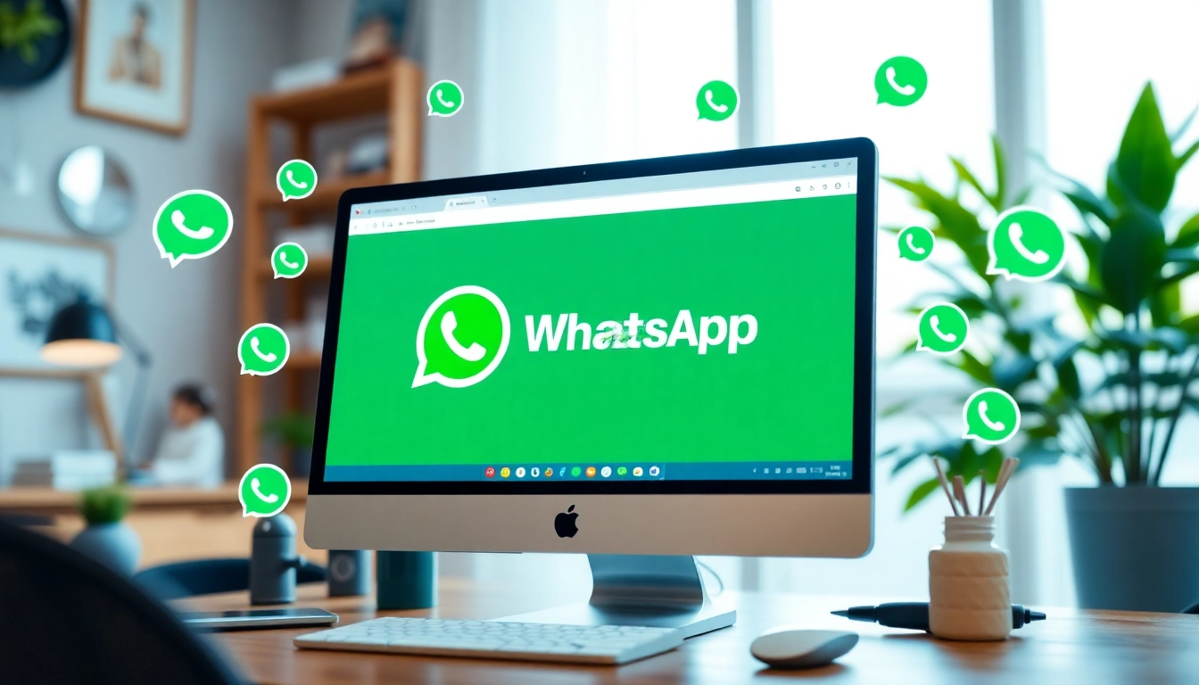 突出展示 WhatsApp Web 界面中的语音消息、位置共享等功能,宣传 快连官网。