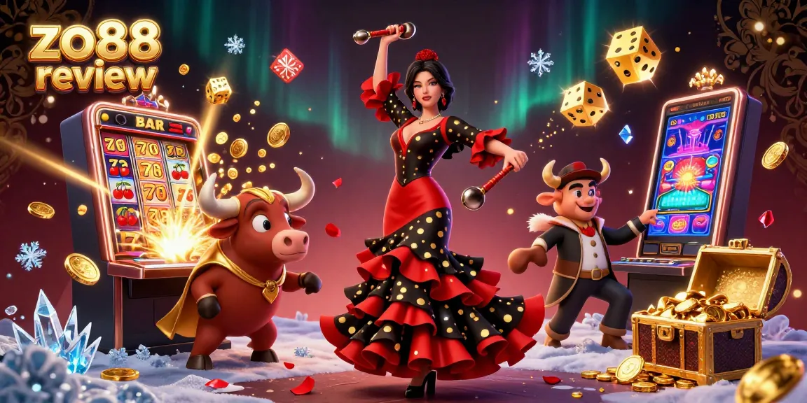 Play exciting games at zo88 review with a stunning casino illustration filled with jackpots and fun elements.