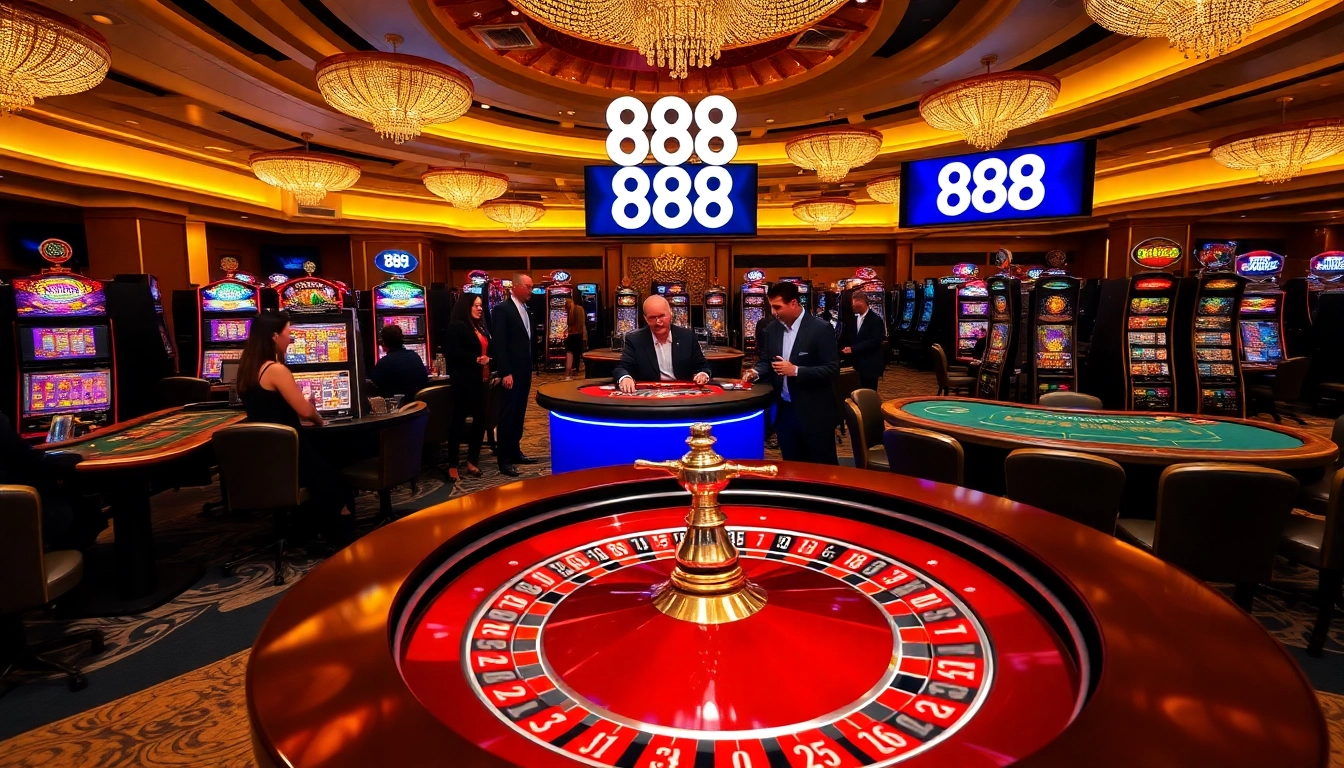 Experience excitement at 888 top casino with vibrant slot machines and poker tables.