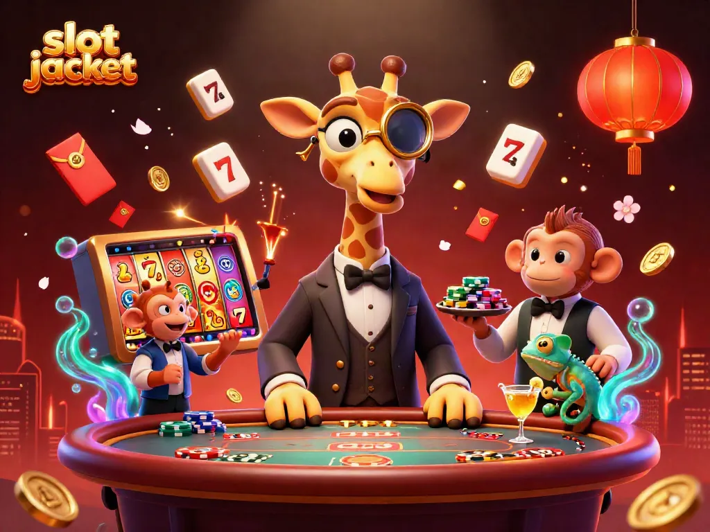 Experience thrilling slot jackpot excitement in a vibrant 3D casino scene with animated characters.