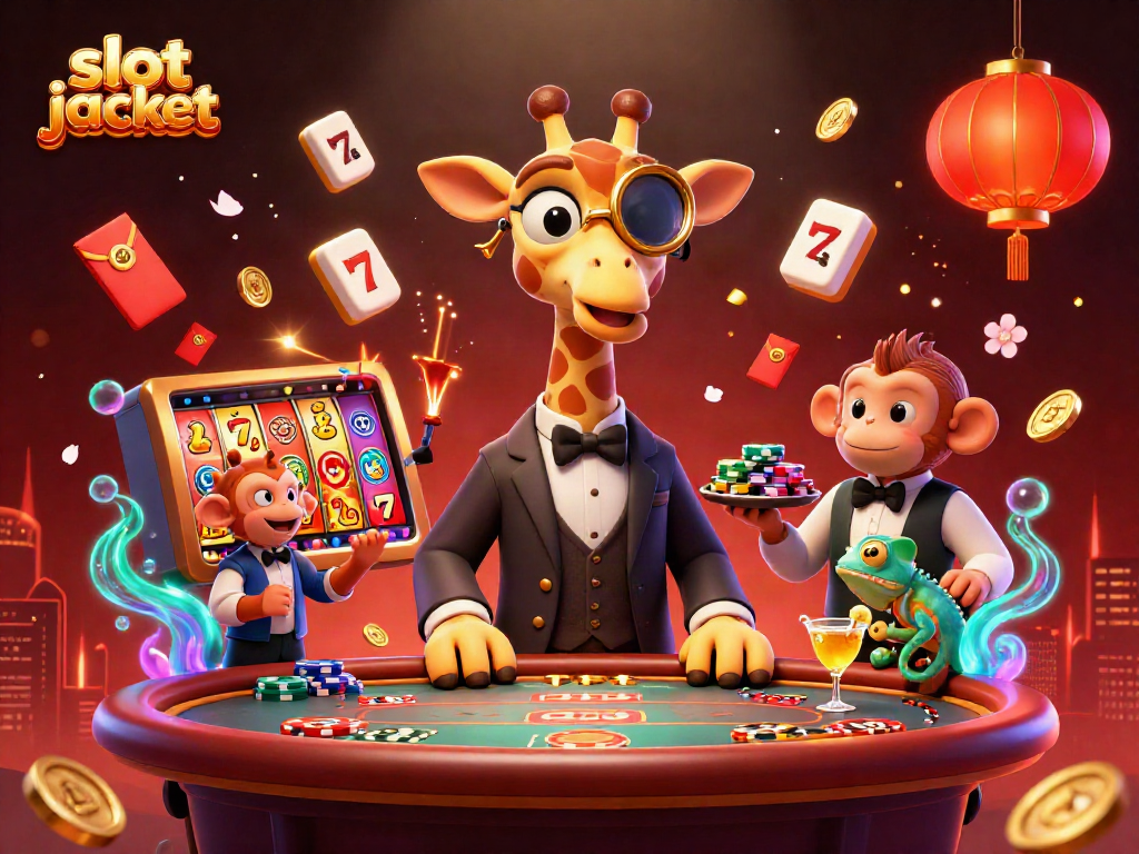 Experience thrilling slot jackpot excitement in a vibrant 3D casino scene with animated characters.