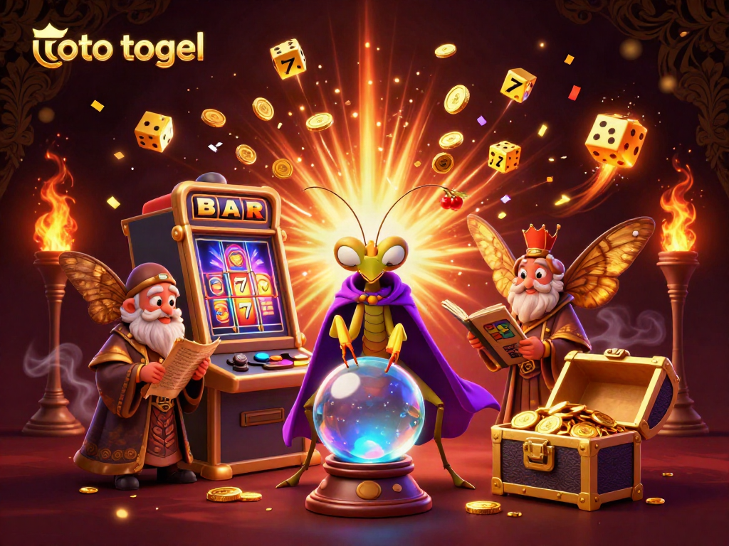 Experience the magic of toto togel with engaging characters and a dynamic casino scene bursting with action.