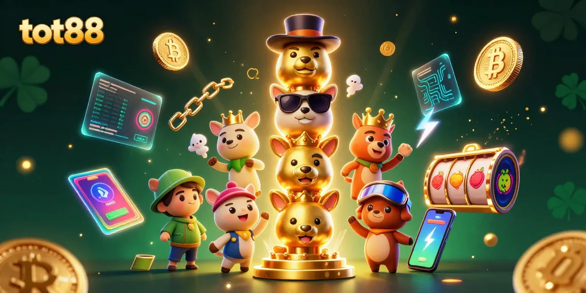 Experience exciting wins with tot88's vibrant slot games displayed in a hyper-detailed 3D illustration.