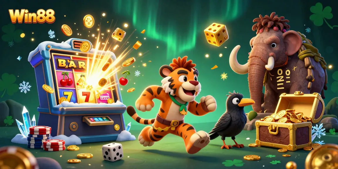 Win88 thrills in a vibrant prehistoric casino with colorful games and sparkling treasures