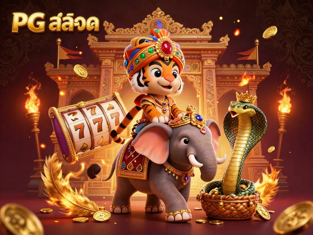 Spin for jackpot wins in PG สล็อต with vibrant slot reels and golden coins in a festive casino atmosphere.