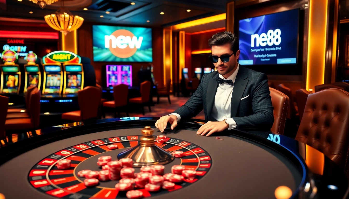 Experience the thrill of gambling at new 88's luxurious casino ambiance featuring roulette and slots.