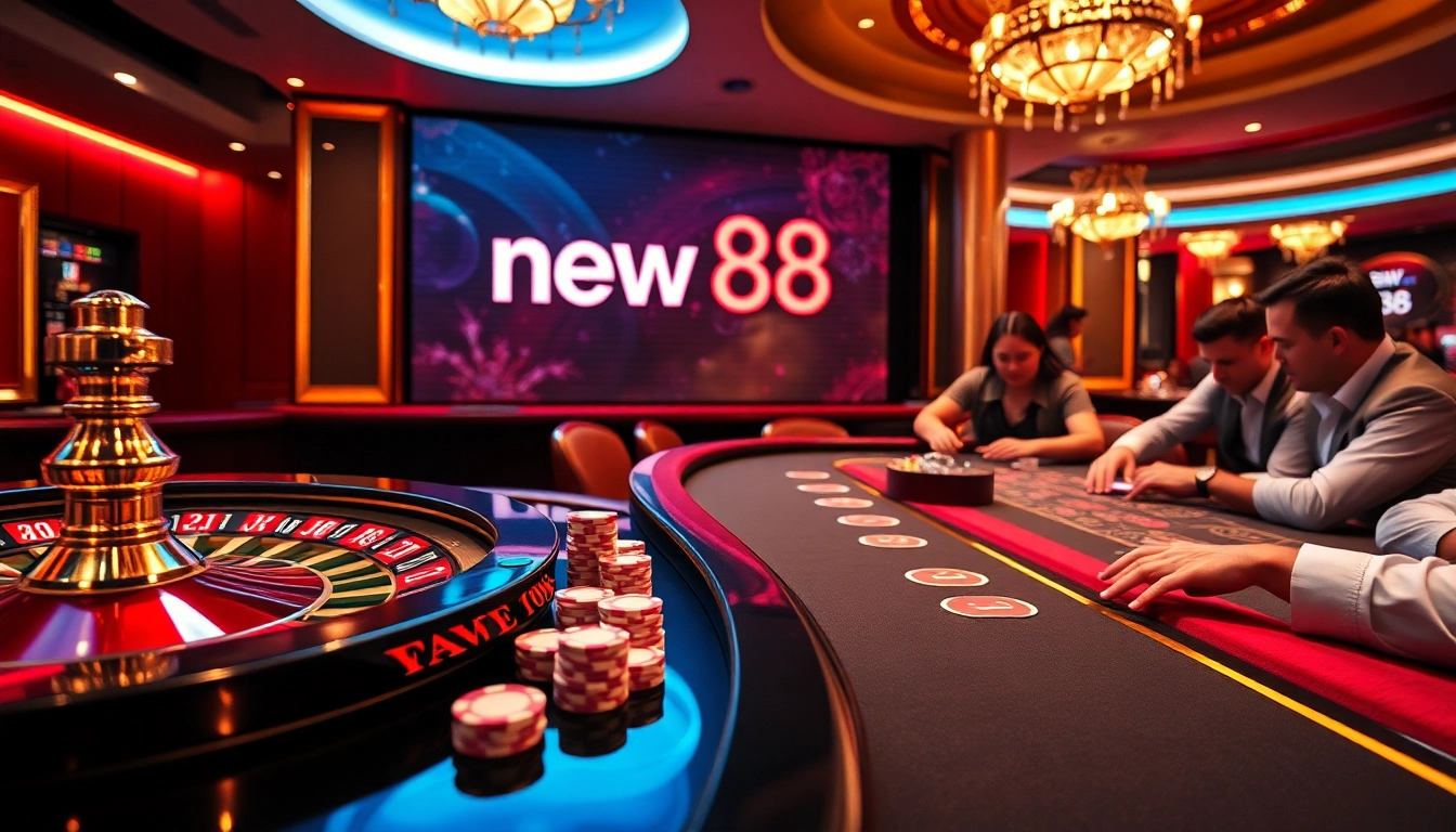 Engaging gamblers with excitement at new 88 casino featuring roulette, poker, and chips.
