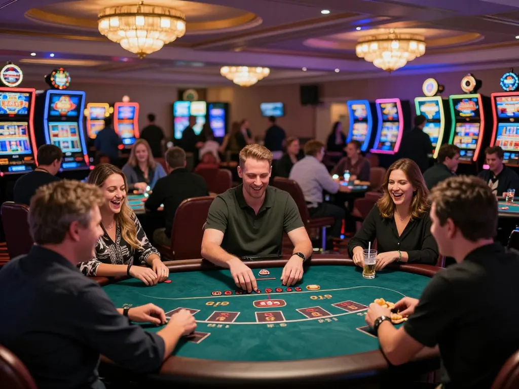 Kuwin players celebrating wins at a lively casino table, showcasing dynamic gameplay and joyous atmosphere