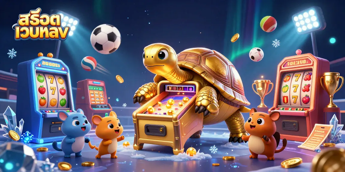 Play exciting slots with สล็อตเว็บตรง, featuring a vibrant tortoise pinball machine and dynamic game elements.