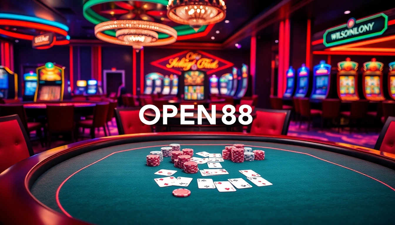 PLAY exciting games at OPEN88 casino with stylish poker tables and vibrant ambiance.
