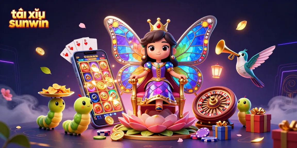 Experience the excitement of tài xỉu sunwin as the butterfly queen presides over a vibrant casino scene.