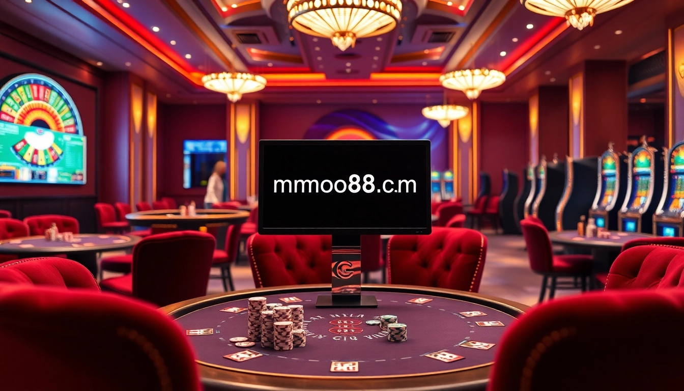 The luxury casino experience at mmoo88.us.com featuring poker tables and slot machines.