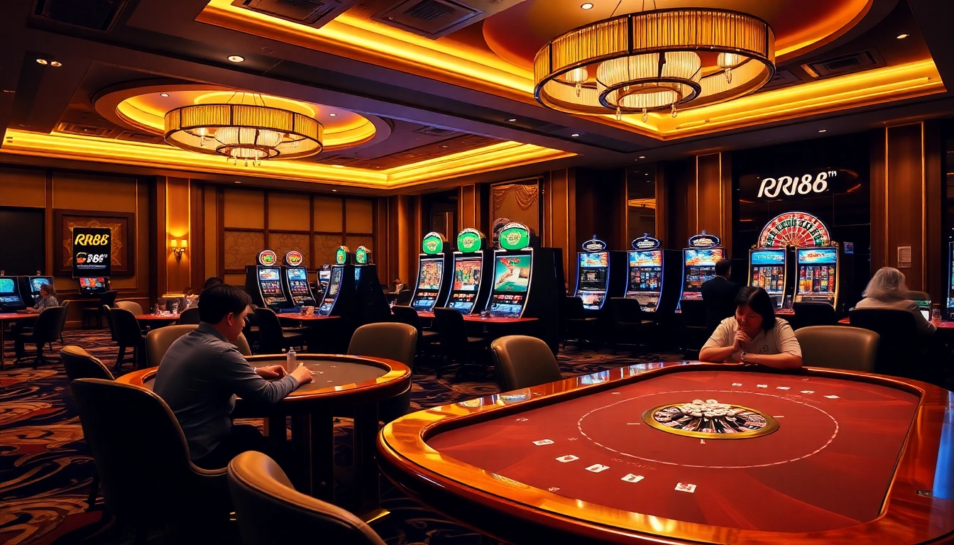 Experience the excitement of RR88 with vibrant casino tables and engaging gaming elements.