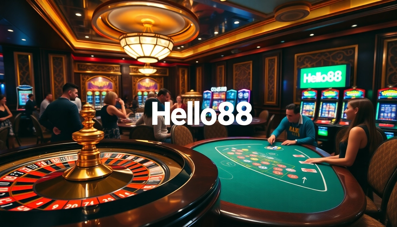 Experience thrilling gameplay at Hello88, featuring a luxurious casino scene.