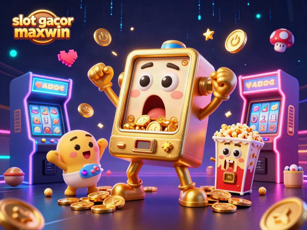Experience slot gacor maxwin as the golden slot machine hits a jackpot amidst cheers and colorful game elements.