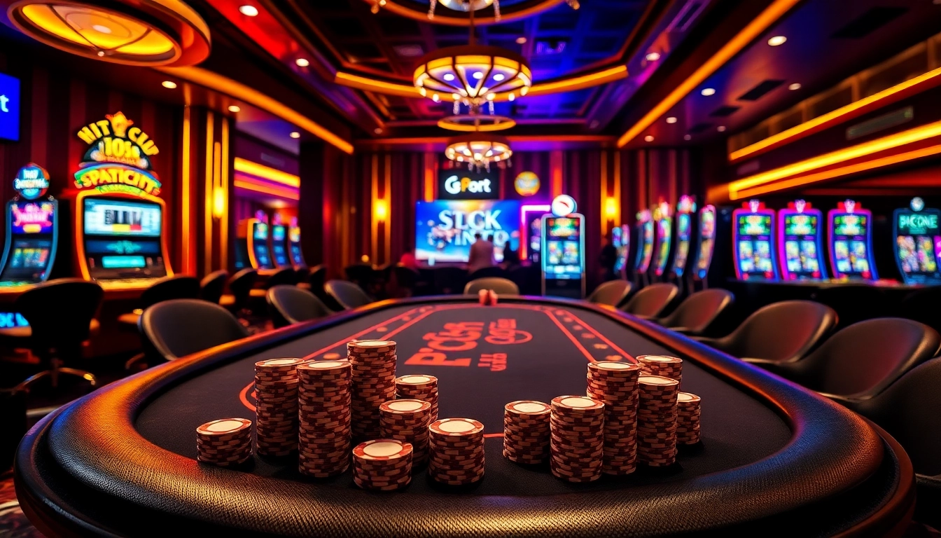 Experience the thrill of the hit club with luxurious casino tables and vibrant slot machines in a high-stakes gaming environment.