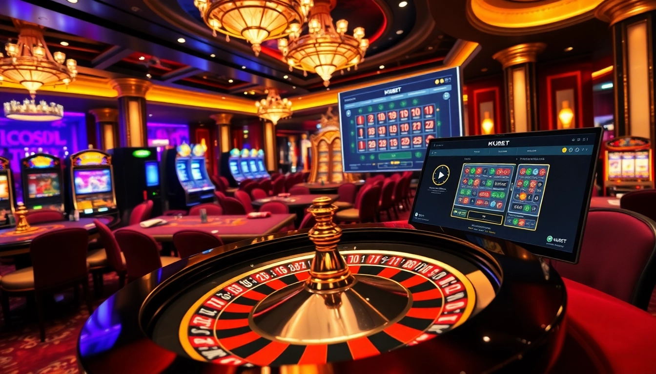 Kubet players engaged in an exciting roulette game at a luxurious casino.