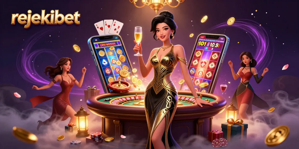 Experience thrilling gameplay with rejekibet as a glamorous Asian woman celebrates winning big at a digital casino.