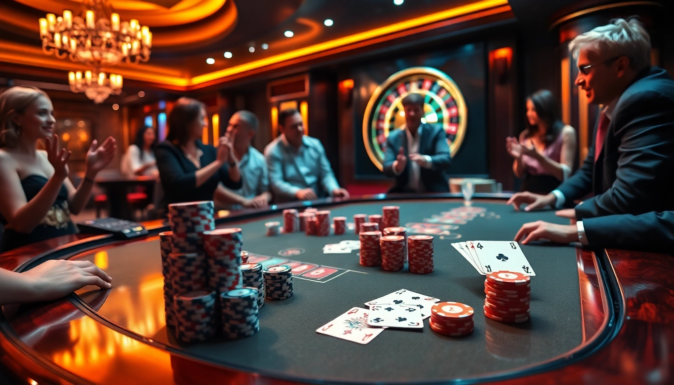 Exciting gaming action at a uu88 poker table with vibrant chips and professional ambiance.
