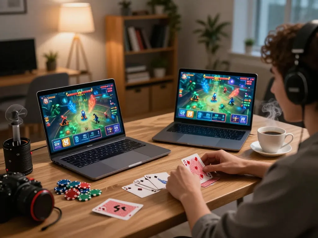 Engaging with game 88i in a cozy home, showcasing strategic online casino gameplay.