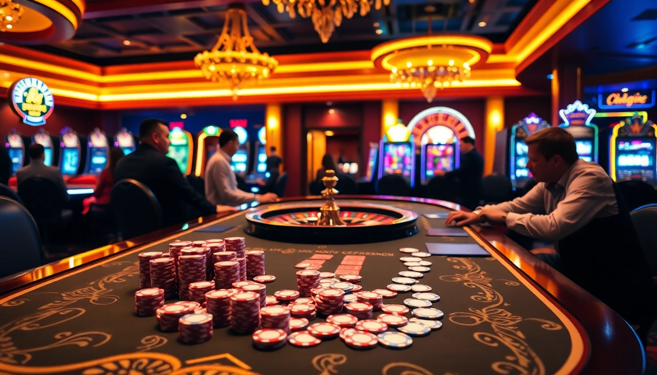 Engage in thrilling games at Link ok8386's professional casino setup featuring poker chips and roulette.