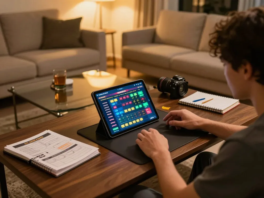 Lô đề online gaming session showcasing a player engaged in strategic betting on a tablet in a cozy home environment